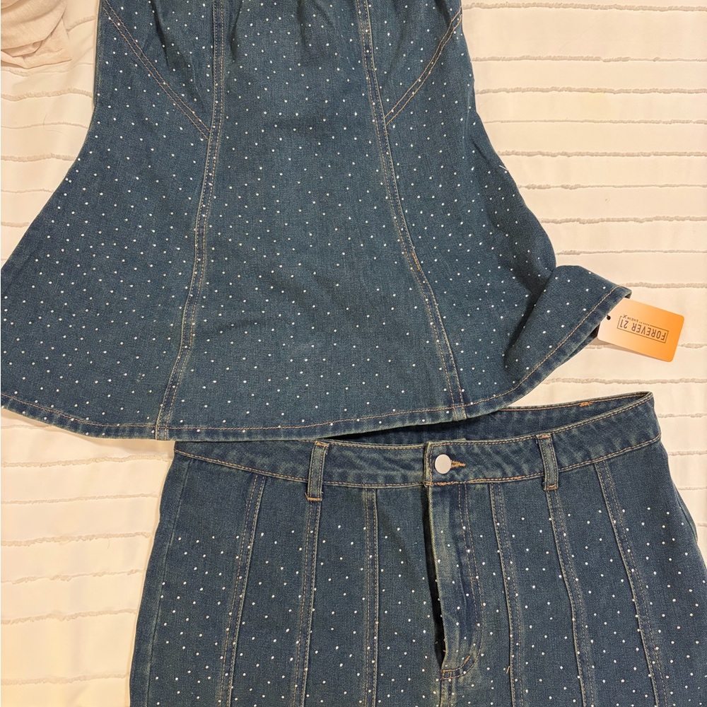 Blue Denim & Crystal Two-Piece Set- New with Tags - Picture 1 of 4